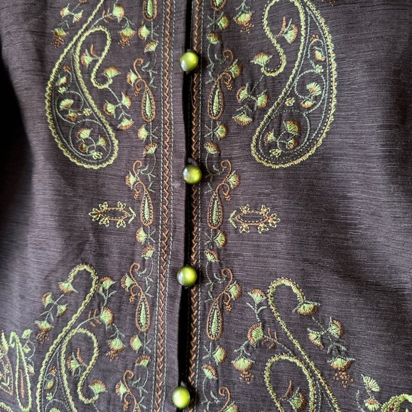 Silk Land Petite Brown Embroidered Mandarin Collar Boho Festival Jacket Size S - Picture 14 of 16